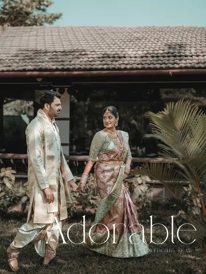 A beautifully composed portrait of the couple in a garden setting. The word "Adorable" perfectly describes this sweet moment captured at a Wedding Seal event.