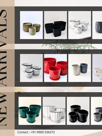 This grid displays the sheer variety within our premium ceramic pot collection. It features an assortment of shapes, sizes, colors, and finishes, ensuring you can find the perfect match for your plant and your home.