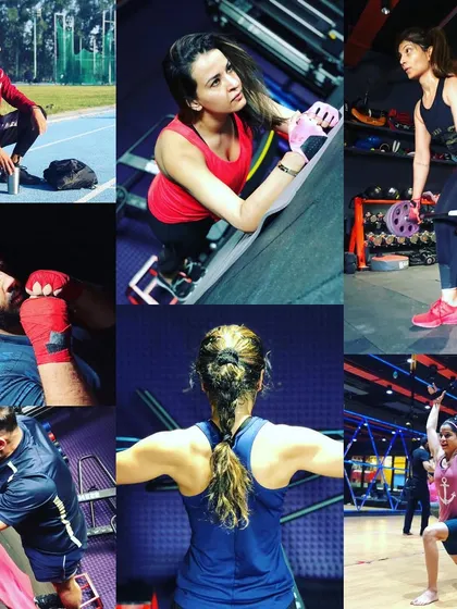 This collection of images highlights the diverse ways our members train, from outdoor track work to indoor weightlifting and boxing.