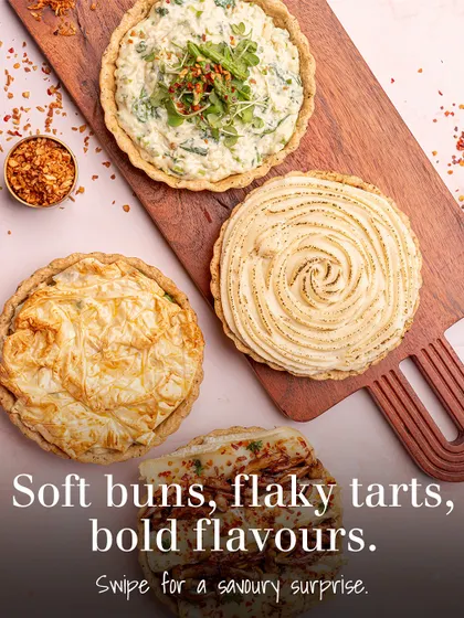 Soft buns, flaky tarts, and bold flavours. My savory bakes are the unsung heroes of any celebration table, perfect for adding a hearty and delicious element to your spread.