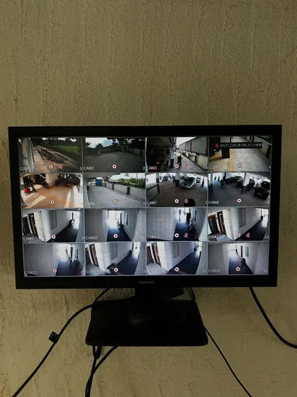 A 16 camera split screen from a CP Plus 5MP system, providing full coverage for a large property.