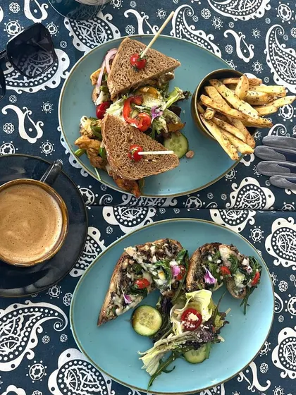 A top-down view of a perfect café lunch. Our menu is designed to be the perfect pairing for a day of golf and relaxation.