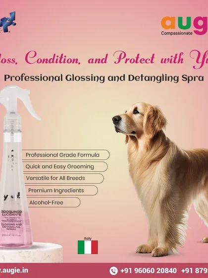 Gloss, condition, and protect with this professional detangling spray from Yuup! Its alcohol-free, professional-grade formula makes grooming quick and easy, leaving the coat shiny and smooth.
