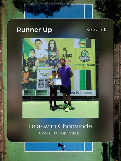 Tejaswini Ghodvinde finishes as the runner-up in the Under 10 Girls singles for Season 12. Her consistent presence in the finals is remarkable.