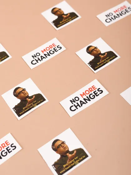 Sometimes you need to send a clear message. We had fun creating these custom "No More Changes" stickers for a corporate client.