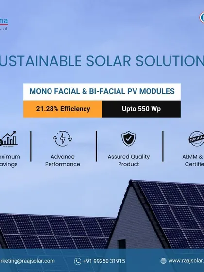 Our sustainable solar solutions include Mono-facial and Bi-facial PV modules with up to 21.28% efficiency and 550 Wp output. They are ALMM & BIS certified, ensuring advanced performance and maximum savings.