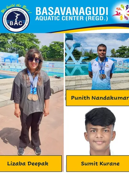 Lizaba Deepak, Punith Nandakumar, and Sumit Kurane showcase their medals from the 24th National Para-swimming Championship. Their great swims added multiple golds and silvers to our tally.