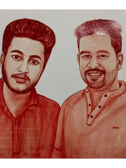 A blood portrait of two friends or brothers, a great way to celebrate a special bond.