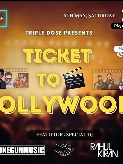 The flyer for 'Ticket to Bollywood' at Kandy Shop Club. This event promised a journey through the best of Bollywood music, from classics to new hits.