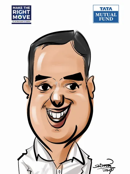 A smiling gentleman's digital caricature from the Tata Mutual Fund corporate gathering. These are great for engaging with clients and employees.
