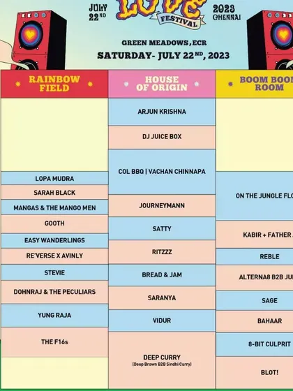The full lineup for the Circle of Love festival in Chennai. I was stoked to be part of this incredible event with over 30 artists across 3 stages.
