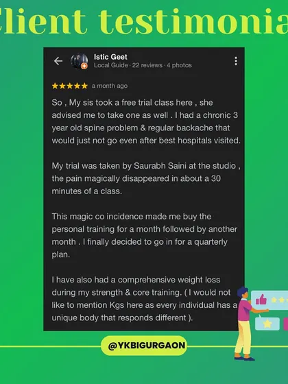 "I had a chronic 3 year old spine problem & regular backache... the pain magically disappeared in about 30 minutes of a class." This is the healing power of Pilates in action.