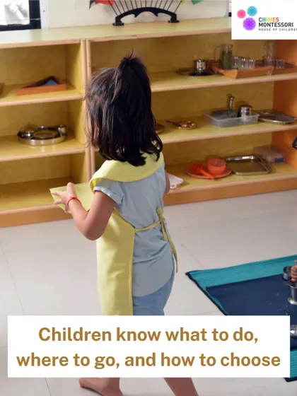 In our prepared environment, children know what to do, where to go, and how to choose. This child is confidently selecting her work from the shelf.