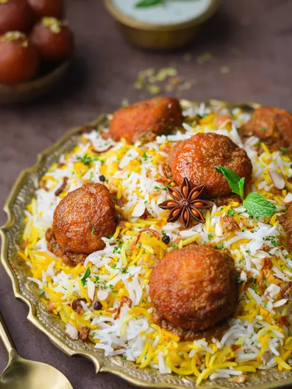 Look at that perfect star anise. This shot for Behrouz Biryani focuses on the aromatic spices and fluffy rice, key elements that make a biryani so special. The composition makes the dish look like a royal feast.