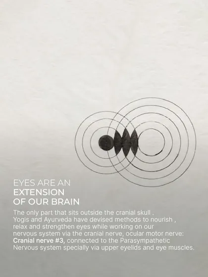 The eyes are an extension of our brain. This graphic explains the deep connection and how practices like Trataka and eye palming can nourish and relax the entire nervous system.
