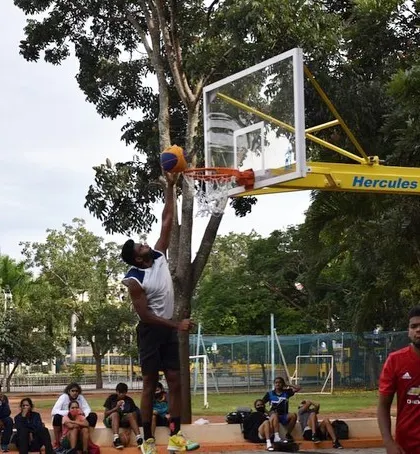 A dunk during the St Claret 3x3 tournament.