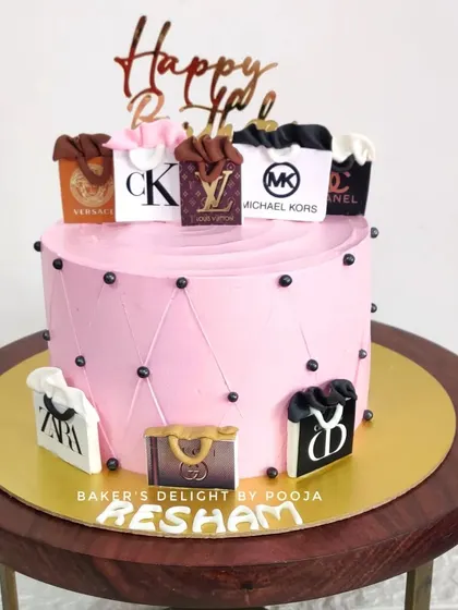 Another shopping-themed cake for a fashionista. The quilted pattern and miniature fondant bags from brands like Zara and Dior make it a stylish and fun celebration cake.