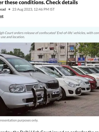 This Livemint article reports on the Delhi High Court's order to release confiscated 'End-of-life' vehicles. This was a result of our legal challenge against the government's arbitrary seizure of parked cars.