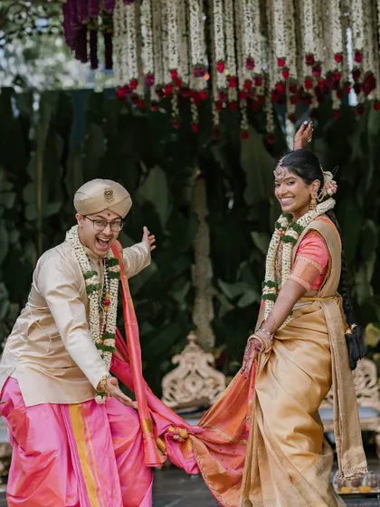 A playful moment during the ceremony. We believe a wedding should be a celebration of joy, and we plan the flow of events to include moments of laughter and spontaneity.