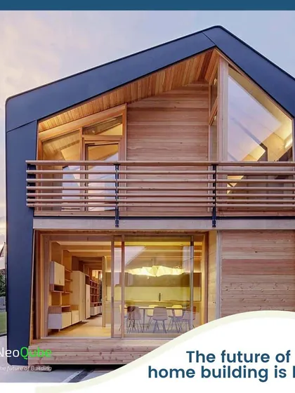 A compact and smartly designed two-level home, perfect for a small family or as a modern retreat. The A-frame roof and mix of wood and dark cladding create a unique and stylish look.