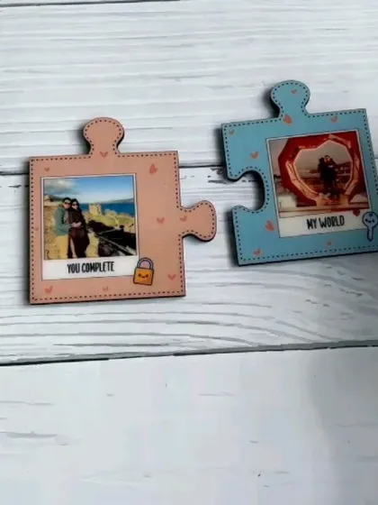 The two puzzle pieces are shown separately, ready to be joined together on a fridge or any magnetic surface.
