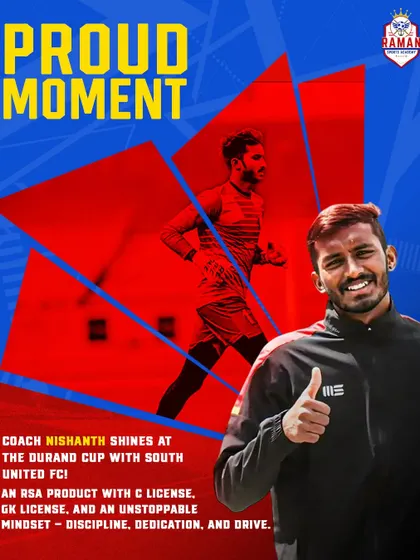 We are proud to see our coaches succeed at the highest levels. Here is Coach Nishanth, an RSA product with C License and GK License, shining at the Durand Cup. His journey is a testament to the professional pathway we create.