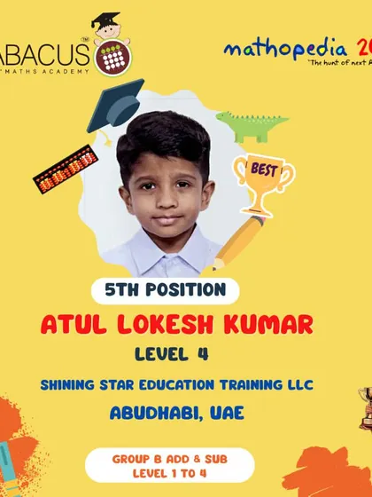 Atul Lokesh Kumar from Abu Dhabi, UAE, a 5th Position winner.