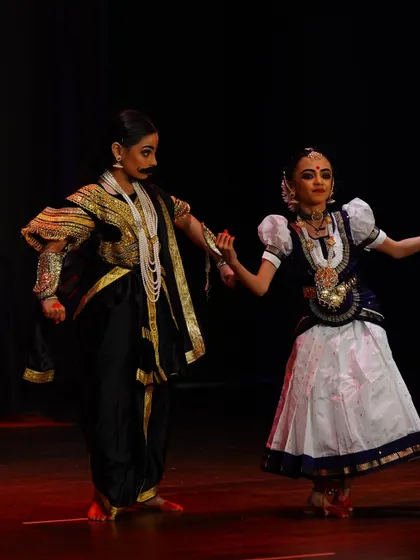 A character interaction from "SREEMAN NARAYAN". Our students learn not just to dance, but to act and convey relationships on stage.