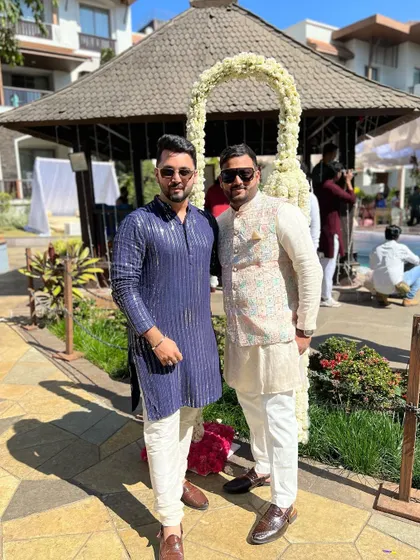 Standing with the groom on his big day. I'm not just a choreographer, I'm a friend and hype man, making sure he's confident and ready.