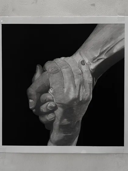 "Helping Hand." This drawing from Day 22 shows one hand firmly grasping another, a simple and powerful symbol of support.