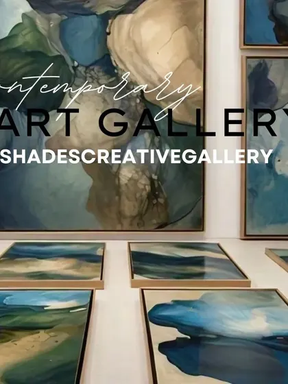 Our collection includes a wide range of contemporary artworks. This display shows how multiple abstract pieces can be arranged to create a cohesive and modern gallery wall.