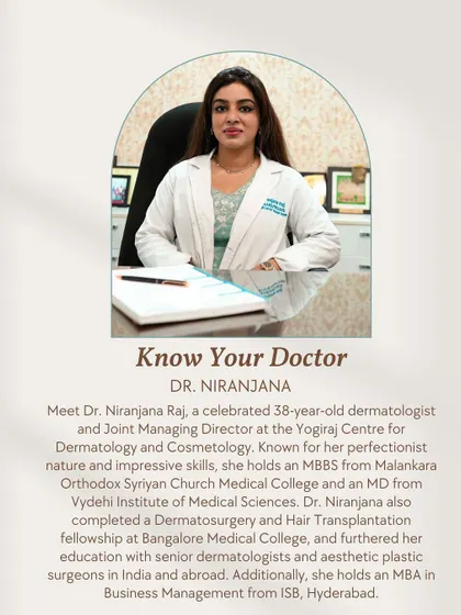 Meet our co-founder, Dr. Niranjana Raj. A board-certified dermatologist with an MD and an MBA from ISB, she leads our team with a commitment to clinical excellence and patient-first care.