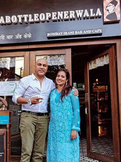 Posing with a guest at the Sodabottleopenerwala event in Hiranandani. These pop-ups are a fantastic way to bring my work to the community.