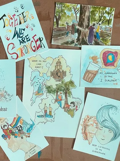 A full set of custom illustrations, each telling a story about community, dialogue, and care. It was an honor to create these for an organization I admire.