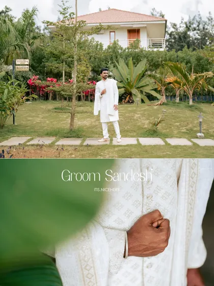 A real groom, Sandesh, looking dapper in our pre-loved white sherwani for his engagement. This is what it's all about: creating beautiful memories in style.