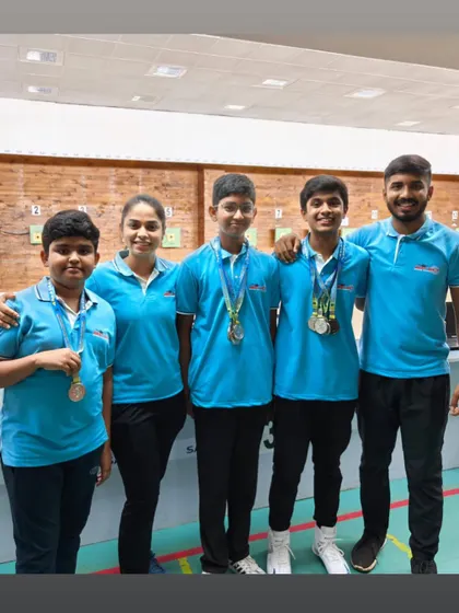 A group of our proud medalists from the 11th Karnataka State Shooting Competition, representing the future of our academy.