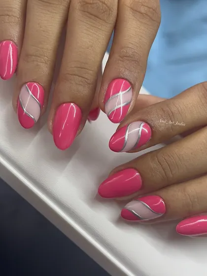 Simple and attractive. This design uses silver stripes over a negative space background for a chic, geometric effect.