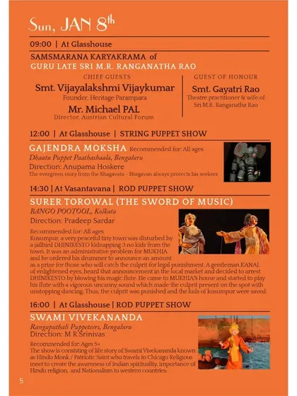 Schedule for shows on Jan 8th at the 2023 puppet festival.