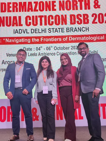 Team DermaClinix, including Dr. Amrendra and Dr. Kavish, after conducting the Trichology and Hair Transplantation workshop at DERMAZONE NORTH.
