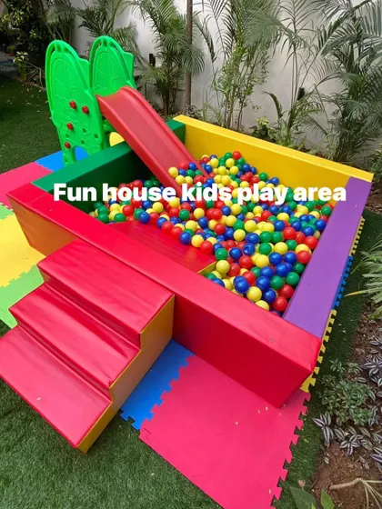 Our colorful ball pit with a climber and slide, perfect as a standalone rental for smaller parties.