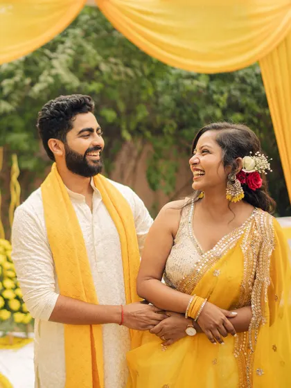 The laughter and connection between a couple on their Haldi day. My focus is always on the genuine smiles and candid interactions.