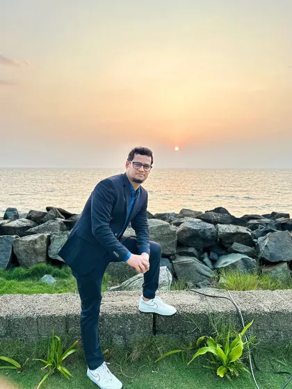 Taking in the final glow of the evening after a soundcheck for a destination wedding at Taj Kovalam.
