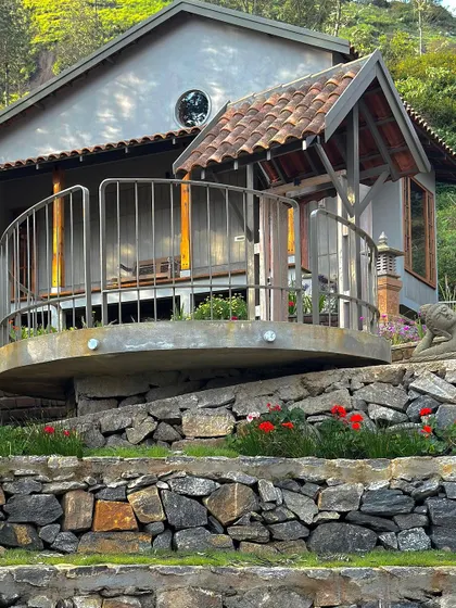 A unique circular balcony at the TARA resort, built on a foundation of local random rubble stone. This is an example of how I amend space and form to create unexpected, delightful moments.