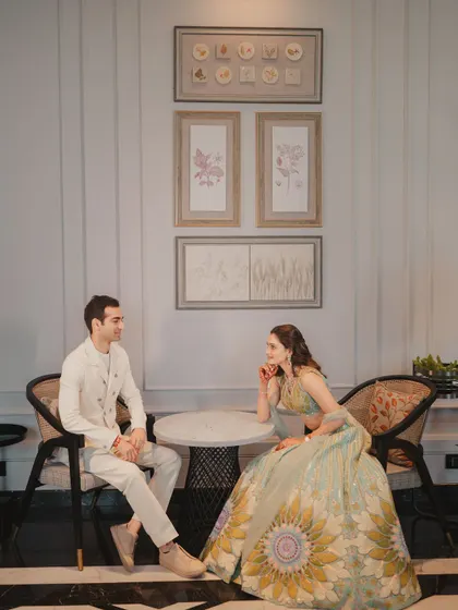 A quiet moment between the couple before their carnival-themed celebration. We designed this event to feel soft, natural, and full of heart, just like them.