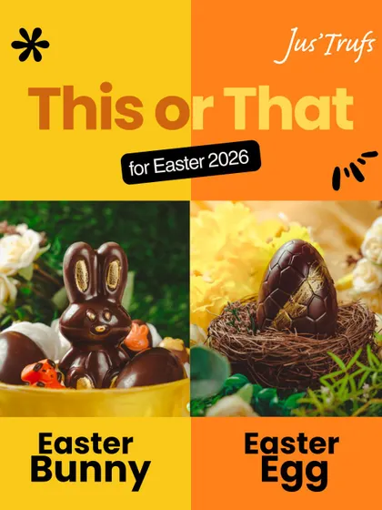 Our "This or That" Easter 2026 design pairs the chocolate bunny with a decorated egg as two seasonal choices.