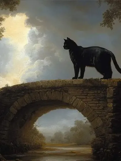 Another take on the "bridge guard" theme, this time with a sleek black cat. These artistic portraits make for incredible and unique conversation pieces in your home.