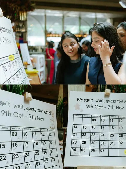 "We can't wait, guess the date!" This interactive calendar is a fun way for guests to predict the baby's arrival date, adding to the excitement of the baby shower.