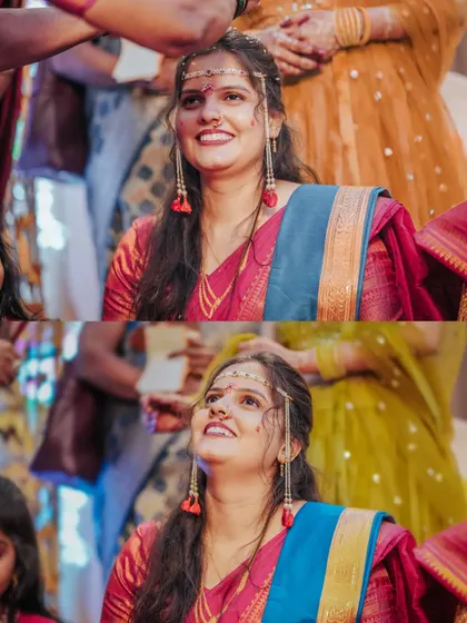 The bride's joyful and surprised expression as rice and flowers are showered on her during the ceremony. It's these candid reactions that we love to capture.