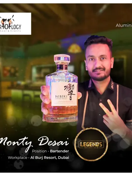 Meet our alumnus Monty Desai, a 2021 graduate from our Pune school. After gaining experience in Delhi, he is now a successful bartender at the Al Burj Resort in Dubai, showcasing the global opportunities our training provides.