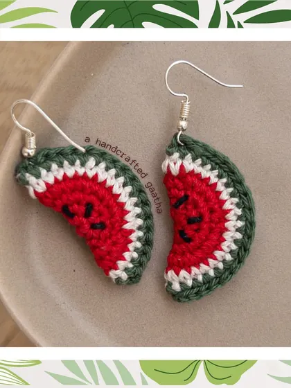 The watermelon earrings, featured as part of my 'Summertime Collection.' They are a seasonal favorite.